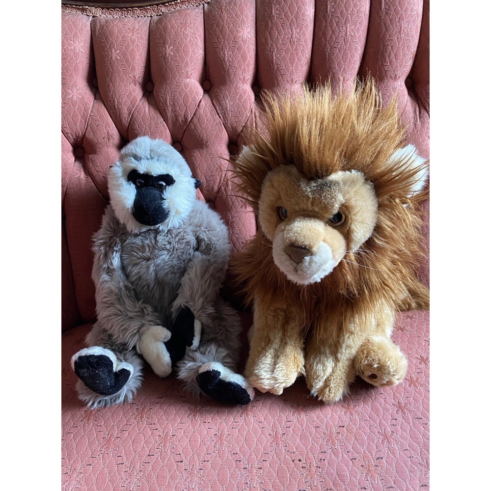 Born In Africa Plush Stuffed Animals 2 Lot Monkey Lion
